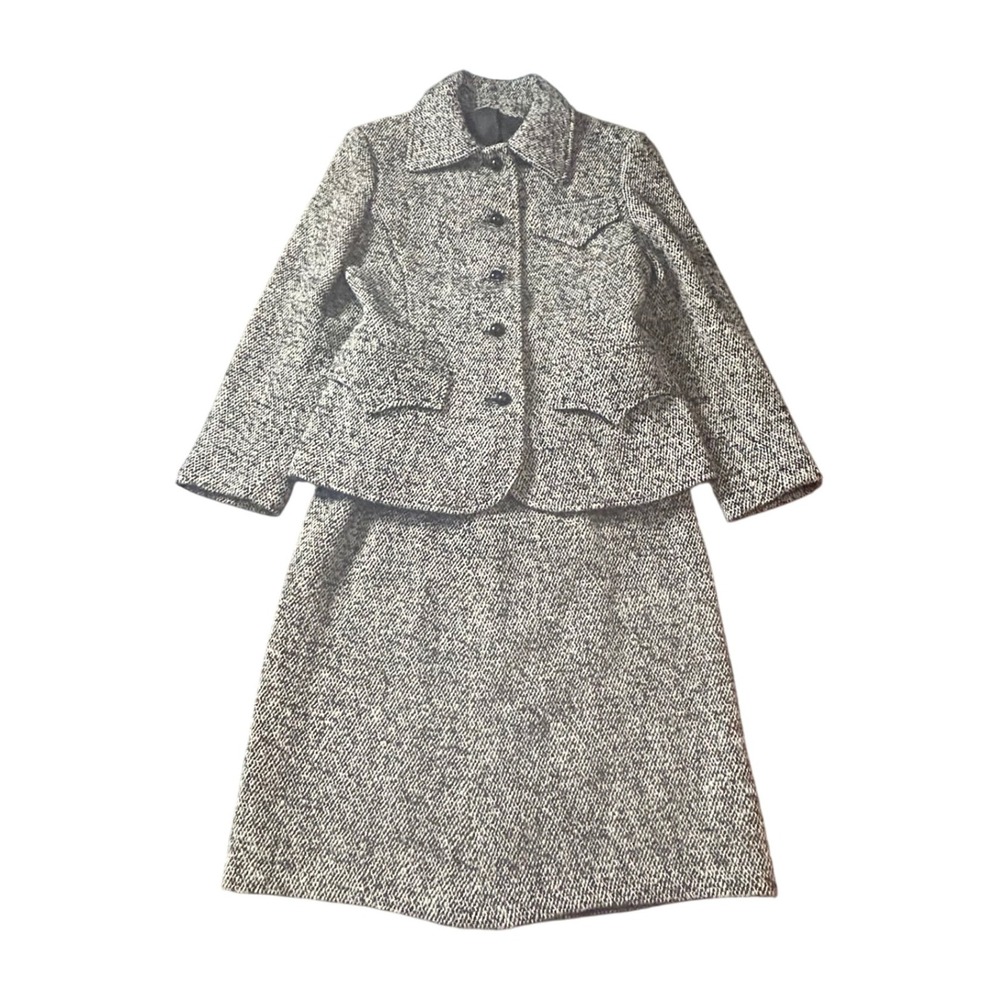 Vintage Devon Hall Robert Tabor Classic Tweed Suit Jacket Skirt Set Women Size 8